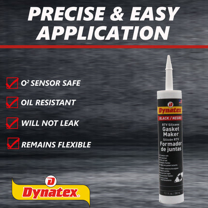 Dynatex Black RTV Silicone Gasket Maker 10.1oz Caulk Tube - Oxygen  Sensor Safe, OEM Specs, 500°F Hi-Temp, Oil/Water Resistant, Made in the USA (5-Pack)