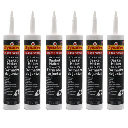 Dynatex Black RTV Silicone Gasket Maker 10.1oz Caulk Tube - Oxygen Sensor Safe, OEM Specs, 500°F Hi-Temp, Oil/Water Resistant, Made in the USA (6-Pack)