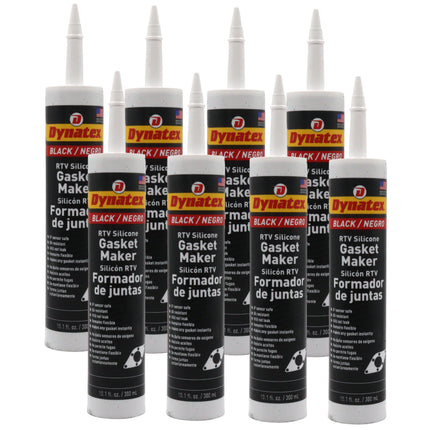Dynatex Black RTV Silicone Gasket Maker 10.1oz Caulk Tube - Oxygen Sensor Safe, OEM Specs, 500°F Hi-Temp, Oil/Water Resistant, Made in the USA (8-Pack)