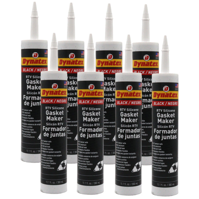 Dynatex Black RTV Silicone Gasket Maker 10.1oz Caulk Tube - Oxygen Sensor Safe, OEM Specs, 500°F Hi-Temp, Oil/Water Resistant, Made in the USA (8-Pack)