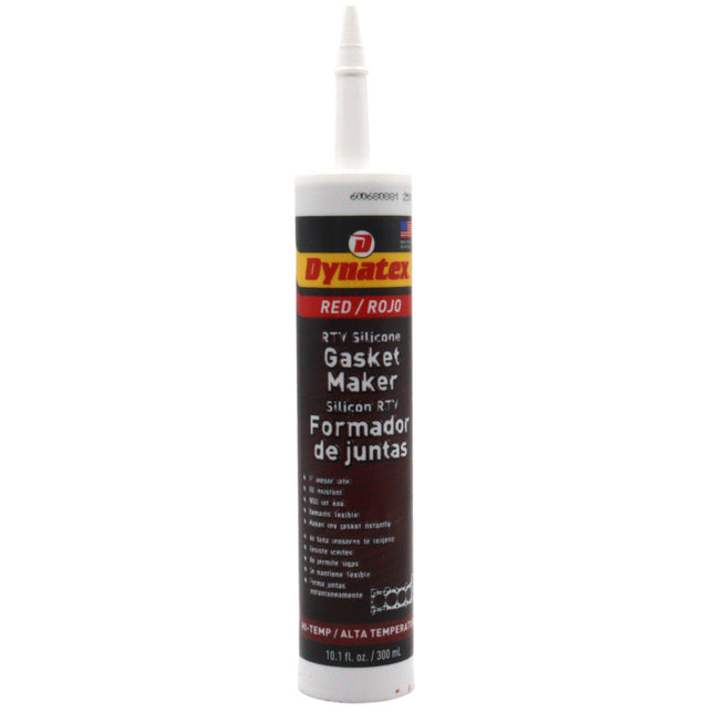 Dynatex Red Hi-Temp RTV Silicone Gasket Maker 10.1 oz Caulk Tube - Oxygen Sensor Safe, OEM Specs, 650°F Hi-Temp, Oil/Water Resistant, Made in the USA (Single)