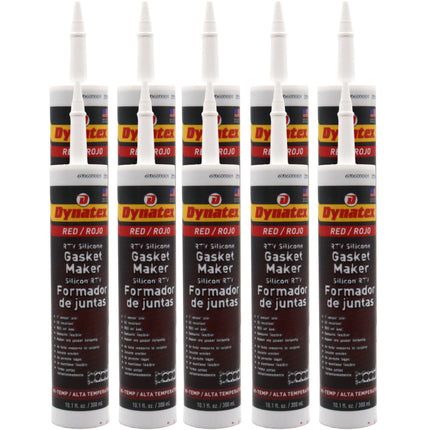 Dynatex Red Hi-Temp RTV Silicone Gasket Maker 10.1 oz Caulk Tube - Oxygen Sensor Safe, OEM Specs, 650°F Hi-Temp, Oil/Water Resistant, Made in the USA (10-Pack)