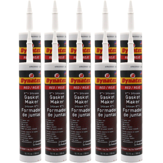 Dynatex Red Hi-Temp RTV Silicone Gasket Maker 10.1 oz Caulk Tube - Oxygen Sensor Safe, OEM Specs, 650°F Hi-Temp, Oil/Water Resistant, Made in the USA (10-Pack)