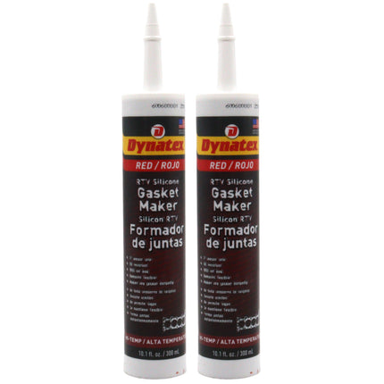 Dynatex Red Hi-Temp RTV Silicone Gasket Maker 10.1 oz Caulk Tube - Oxygen Sensor Safe, OEM Specs, 650°F Hi-Temp, Oil/Water Resistant, Made in the USA (2-Pack)