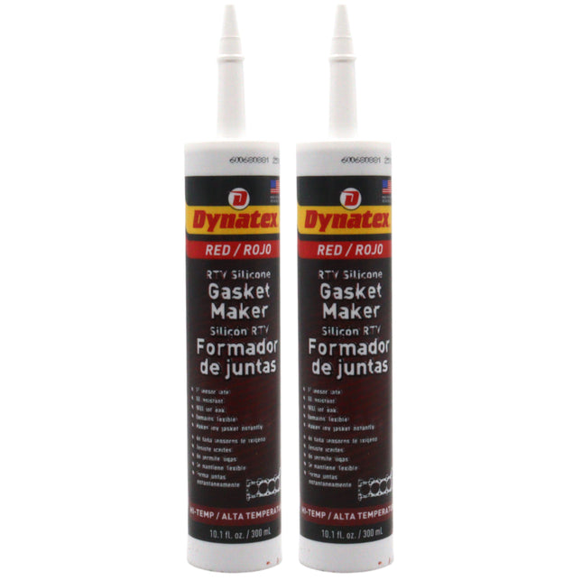 Dynatex Red Hi-Temp RTV Silicone Gasket Maker 10.1 oz Caulk Tube - Oxygen Sensor Safe, OEM Specs, 650°F Hi-Temp, Oil/Water Resistant, Made in the USA (2-Pack)