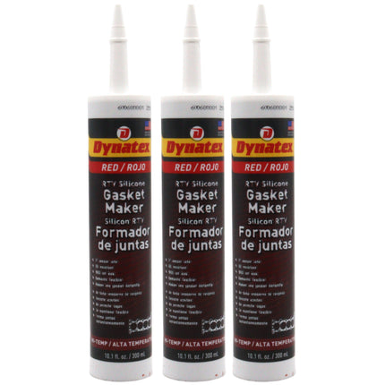Dynatex Red Hi-Temp RTV Silicone Gasket Maker 10.1 oz Caulk Tube - Oxygen Sensor Safe, OEM Specs, 650°F Hi-Temp, Oil/Water Resistant, Made in the USA (3-Pack)