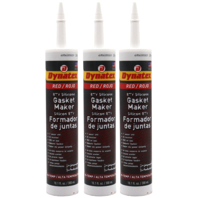 Dynatex Red Hi-Temp RTV Silicone Gasket Maker 10.1 oz Caulk Tube - Oxygen Sensor Safe, OEM Specs, 650°F Hi-Temp, Oil/Water Resistant, Made in the USA (3-Pack)