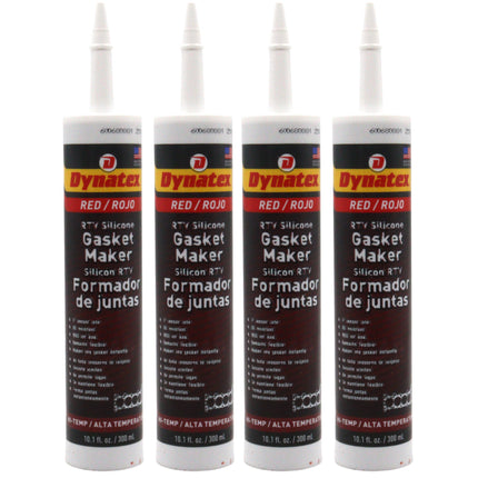 Dynatex Red Hi-Temp RTV Silicone Gasket Maker 10.1 oz Caulk Tube - Oxygen Sensor Safe, OEM Specs, 650°F Hi-Temp, Oil/Water Resistant, Made in the USA (4-Pack)