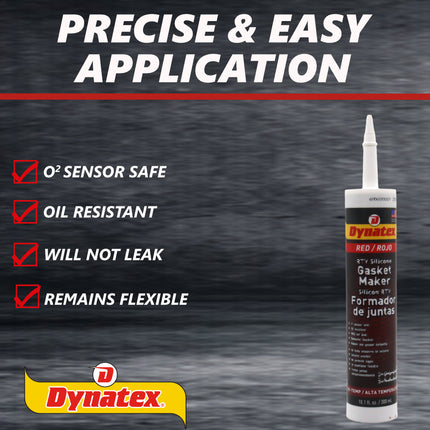 Dynatex Red Hi-Temp RTV Silicone Gasket Maker 10.1 oz Caulk Tube - Oxygen Sensor Safe, OEM Specs, 650°F Hi-Temp, Oil/Water Resistant, Made in the USA (4-Pack)
