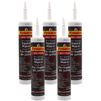 Dynatex Red Hi-Temp RTV Silicone Gasket Maker 10.1 oz Caulk Tube - Oxygen Sensor Safe, OEM Specs, 650°F Hi-Temp, Oil/Water Resistant, Made in the USA (5-Pack)