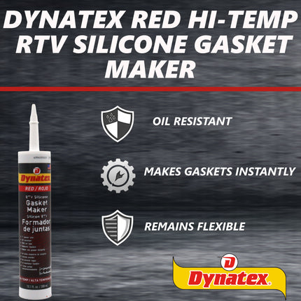 Dynatex Red Hi-Temp RTV Silicone Gasket Maker 10.1 oz Caulk Tube - Oxygen Sensor Safe, OEM Specs, 650°F Hi-Temp, Oil/Water Resistant, Made in the USA (5-Pack)