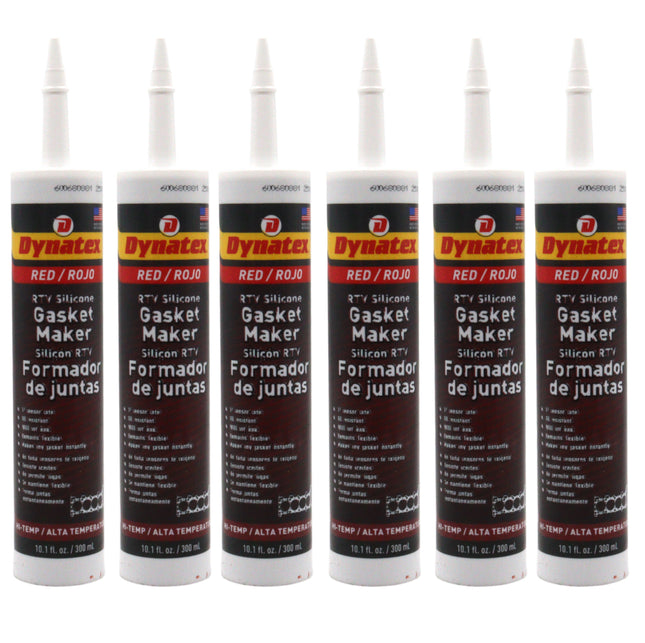Dynatex Red Hi-Temp RTV Silicone Gasket Maker 10.1 oz Caulk Tube - Oxygen Sensor Safe, OEM Specs, 650°F Hi-Temp, Oil/Water Resistant, Made in the USA (6-Pack)