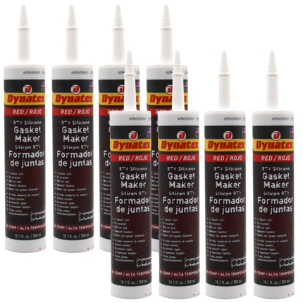 Dynatex Red Hi-Temp RTV Silicone Gasket Maker 10.1 oz Caulk Tube - Oxygen Sensor Safe, OEM Specs, 650°F Hi-Temp, Oil/Water Resistant, Made in the USA (8-Pack)