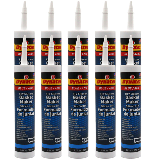 Dynatex Blue RTV Silicone Gasket Maker 10.1 oz Caulk Tube - Oxygen Sensor Safe, OEM Specs, Gear Oil Resistant, Oil/Water Resistant, Made in the USA (10-Pack)
