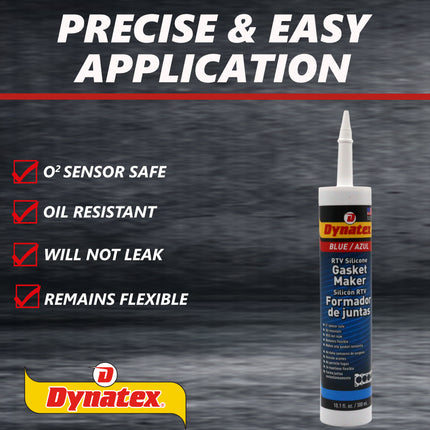 Dynatex Blue RTV Silicone Gasket Maker 10.1 oz Caulk Tube - Oxygen Sensor Safe, OEM Specs, Gear Oil Resistant, Oil/Water Resistant, Made in the USA (10-Pack)
