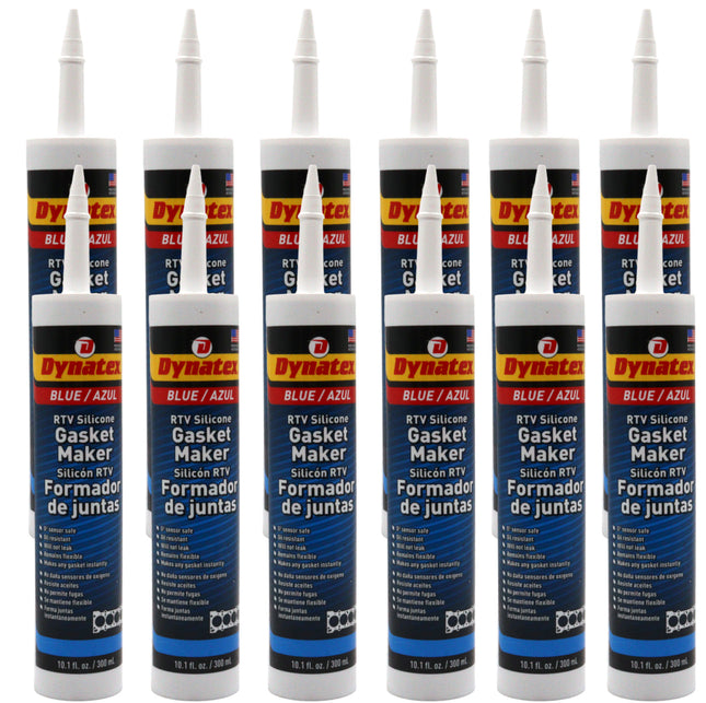 Dynatex Blue RTV Silicone Gasket Maker 10.1 oz Caulk Tube - Oxygen Sensor Safe, OEM Specs, Gear Oil Resistant, Oil/Water Resistant, Made in the USA (12-Pack)