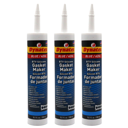 Dynatex Blue RTV Silicone Gasket Maker 10.1 oz Caulk Tube - Oxygen Sensor Safe, OEM Specs, Gear Oil Resistant, Oil/Water Resistant, Made in the USA (3-Pack)