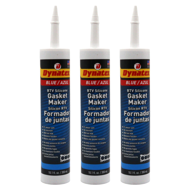 Dynatex Blue RTV Silicone Gasket Maker 10.1 oz Caulk Tube - Oxygen Sensor Safe, OEM Specs, Gear Oil Resistant, Oil/Water Resistant, Made in the USA (3-Pack)