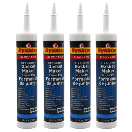 Dynatex Blue RTV Silicone Gasket Maker 10.1 oz Caulk Tube - Oxygen Sensor Safe, OEM Specs, Gear Oil Resistant, Oil/Water Resistant, Made in the USA (4-Pack)
