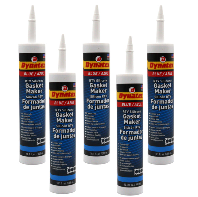 Dynatex Blue RTV Silicone Gasket Maker 10.1 oz Caulk Tube - Oxygen Sensor Safe, OEM Specs, Gear Oil Resistant, Oil/Water Resistant, Made in the USA (5-Pack)