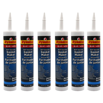 Dynatex Blue RTV Silicone Gasket Maker 10.1 oz Caulk Tube - Oxygen Sensor Safe, OEM Specs, Gear Oil Resistant, Oil/Water Resistant, Made in the USA (6-Pack)
