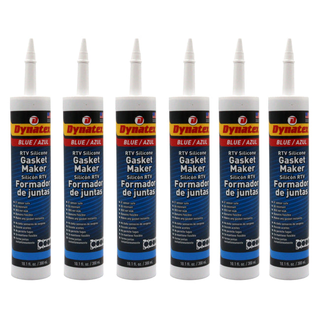 Dynatex Blue RTV Silicone Gasket Maker 10.1 oz Caulk Tube - Oxygen Sensor Safe, OEM Specs, Gear Oil Resistant, Oil/Water Resistant, Made in the USA (6-Pack)