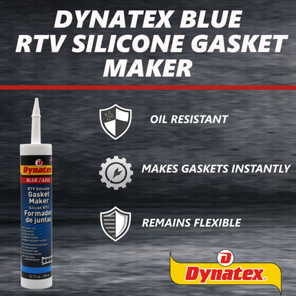 Dynatex Blue RTV Silicone Gasket Maker 10.1 oz Caulk Tube - Oxygen Sensor Safe, OEM Specs, Gear Oil Resistant, Oil/Water Resistant, Made in the USA (6-Pack)