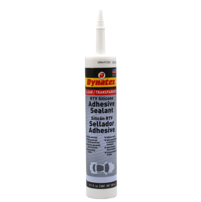 Dynatex RTV Clear Silicone Adhesive Sealant 10.1 oz Caulk Tube - Transparent Watertight Seal, Marine RV Industrial Use, Made in the USA (Single)
