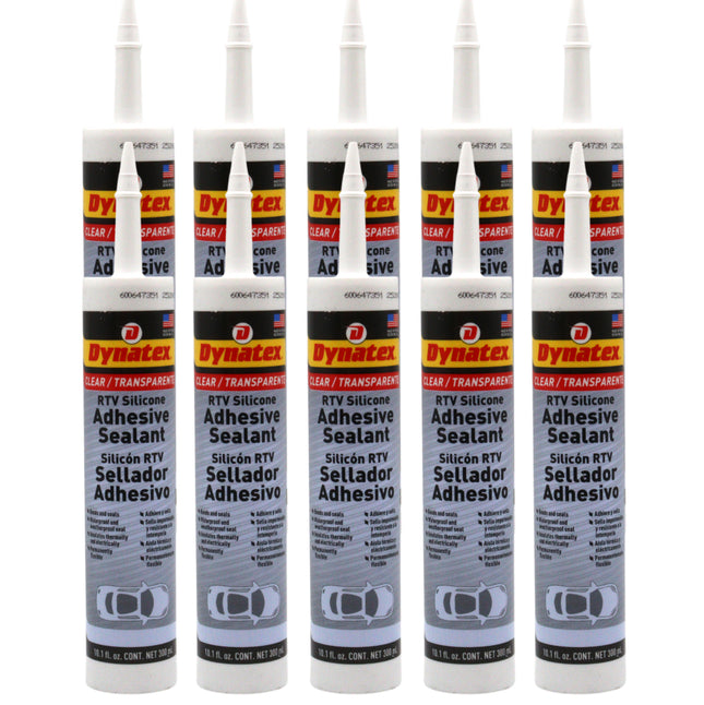 Dynatex RTV Clear Silicone Adhesive Sealant 10.1 oz Caulk Tube - Transparent Watertight Seal, Marine RV Industrial Use, Made in the USA (10-Pack)