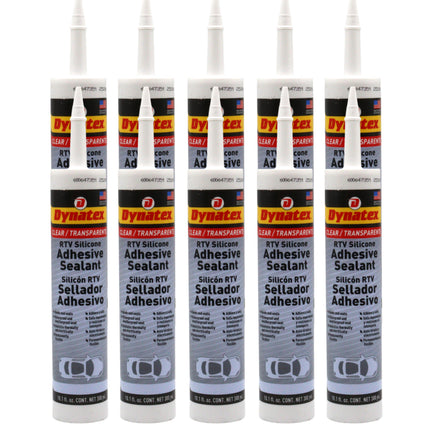 Dynatex RTV Clear Silicone Adhesive Sealant 10.1 oz Caulk Tube - Transparent Watertight Seal, Marine RV Industrial Use, Made in the USA (10-Pack)