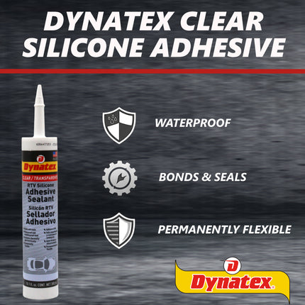 Dynatex RTV Clear Silicone Adhesive Sealant 10.1 oz Caulk Tube - Transparent Watertight Seal, Marine RV Industrial Use, Made in the USA (10-Pack)
