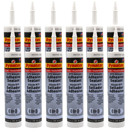 Dynatex RTV Clear Silicone Adhesive Sealant 10.1 oz Caulk Tube - Transparent Watertight Seal, Marine RV Industrial Use, Made in the USA (12-Pack)
