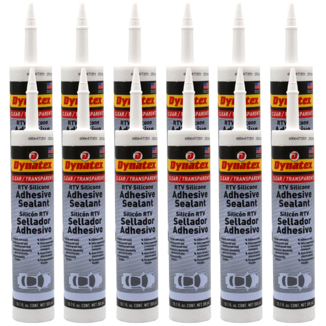 Dynatex RTV Clear Silicone Adhesive Sealant 10.1 oz Caulk Tube - Transparent Watertight Seal, Marine RV Industrial Use, Made in the USA (12-Pack)