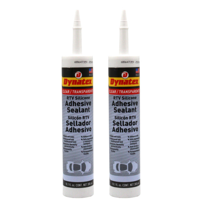 Dynatex RTV Clear Silicone Adhesive Sealant 10.1 oz Caulk Tube - Transparent Watertight Seal, Marine RV Industrial Use, Made in the USA (2-Pack)