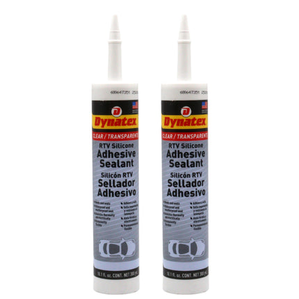 Dynatex RTV Clear Silicone Adhesive Sealant 10.1 oz Caulk Tube - Transparent Watertight Seal, Marine RV Industrial Use, Made in the USA (2-Pack)