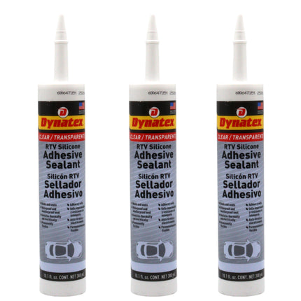 Dynatex RTV Clear Silicone Adhesive Sealant 10.1 oz Caulk Tube - Transparent Watertight Seal, Marine RV Industrial Use, Made in the USA (3-Pack)
