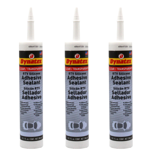 Dynatex RTV Clear Silicone Adhesive Sealant 10.1 oz Caulk Tube - Transparent Watertight Seal, Marine RV Industrial Use, Made in the USA (3-Pack)