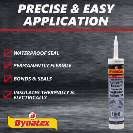Dynatex RTV Clear Silicone Adhesive Sealant 10.1 oz Caulk Tube - Transparent Watertight Seal, Marine RV Industrial Use, Made in the USA (3-Pack)