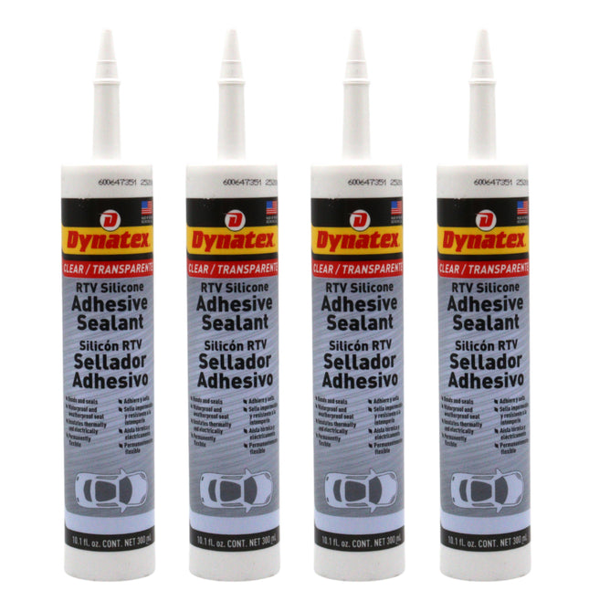 Dynatex RTV Clear Silicone Adhesive Sealant 10.1 oz Caulk Tube - Transparent Watertight Seal, Marine RV Industrial Use, Made in the USA (4-Pack)