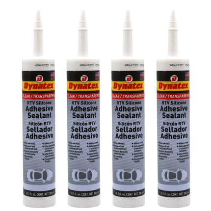 Dynatex RTV Clear Silicone Adhesive Sealant 10.1 oz Caulk Tube - Transparent Watertight Seal, Marine RV Industrial Use, Made in the USA (4-Pack)