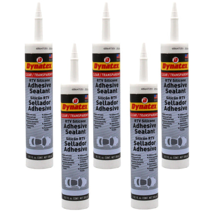 Dynatex RTV Clear Silicone Adhesive Sealant 10.1 oz Caulk Tube - Transparent Watertight Seal, Marine RV Industrial Use, Made in the USA (5-Pack)