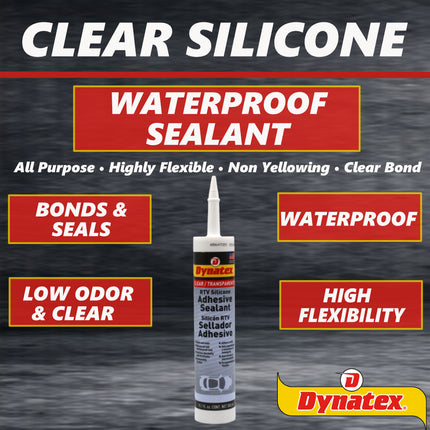 Dynatex RTV Clear Silicone Adhesive Sealant 10.1 oz Caulk Tube - Transparent Watertight Seal, Marine RV Industrial Use, Made in the USA (5-Pack)
