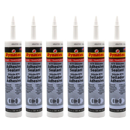 Dynatex RTV Clear Silicone Adhesive Sealant 10.1 oz Caulk Tube - Transparent Watertight Seal, Marine RV Industrial Use, Made in the USA (6-Pack)