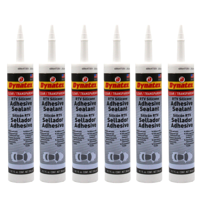 Dynatex RTV Clear Silicone Adhesive Sealant 10.1 oz Caulk Tube - Transparent Watertight Seal, Marine RV Industrial Use, Made in the USA (6-Pack)