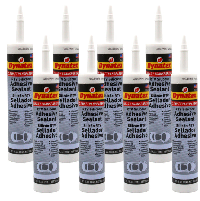 Dynatex RTV Clear Silicone Adhesive Sealant 10.1 oz Caulk Tube - Transparent Watertight Seal, Marine RV Industrial Use, Made in the USA (8-Pack)