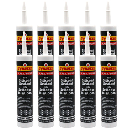 Dynatex Industrial Grade Black Silicone Sealant 10.1 oz Caulk Tube - Tough Flexible Cure, Watertight Seal, Up to 500 Degrees F, Made in the USA (10-Pack)