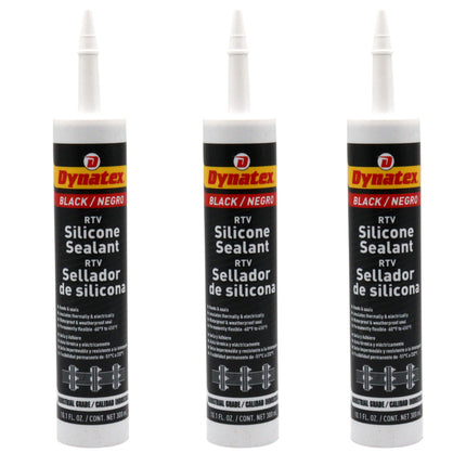 Dynatex Industrial Grade Black Silicone Sealant 10.1 oz Caulk Tube - Tough Flexible Cure, Watertight Seal, Up to 500 Degrees F, Made in the USA (3-Pack)