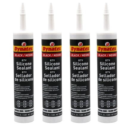 Dynatex Industrial Grade Black Silicone Sealant 10.1 oz Caulk Tube - Tough Flexible Cure, Watertight Seal, Up to 500 Degrees F, Made in the USA (4-Pack)