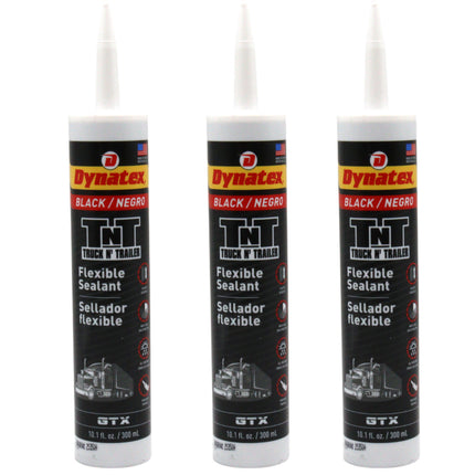 Dynatex Truck N Trailer Black Flexible Sealant 10.1 oz Caulk Tube - Ultra Synthetic, Primerless Adhesion, All-Weather, Permanent Elastic Seal (3-Pack)
