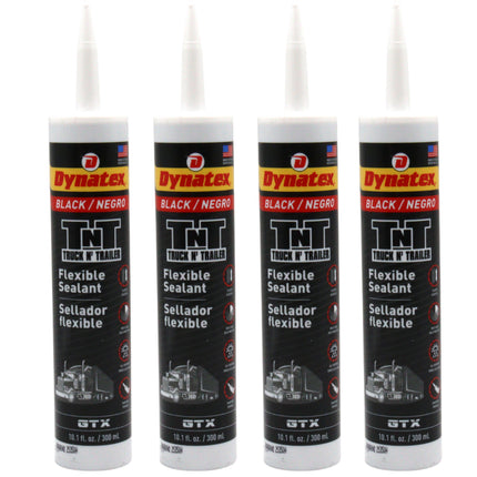Dynatex Truck N Trailer Black Flexible Sealant 10.1 oz Caulk Tube - Ultra Synthetic, Primerless Adhesion, All-Weather, Permanent Elastic Seal (4-Pack)